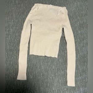 Cream Ribbed Long Sleeve Top
